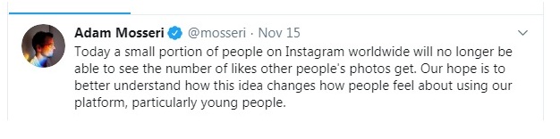 Instagram CEO Adam Mosseri tweet	
