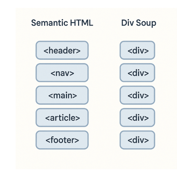 Semantic HTML vs. Div Soup Comparison (visual before/after)